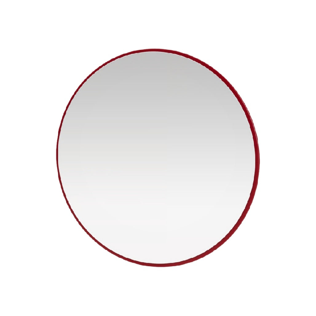 Round Wall Mirror with Red Frame - Modern Decorative Mirror