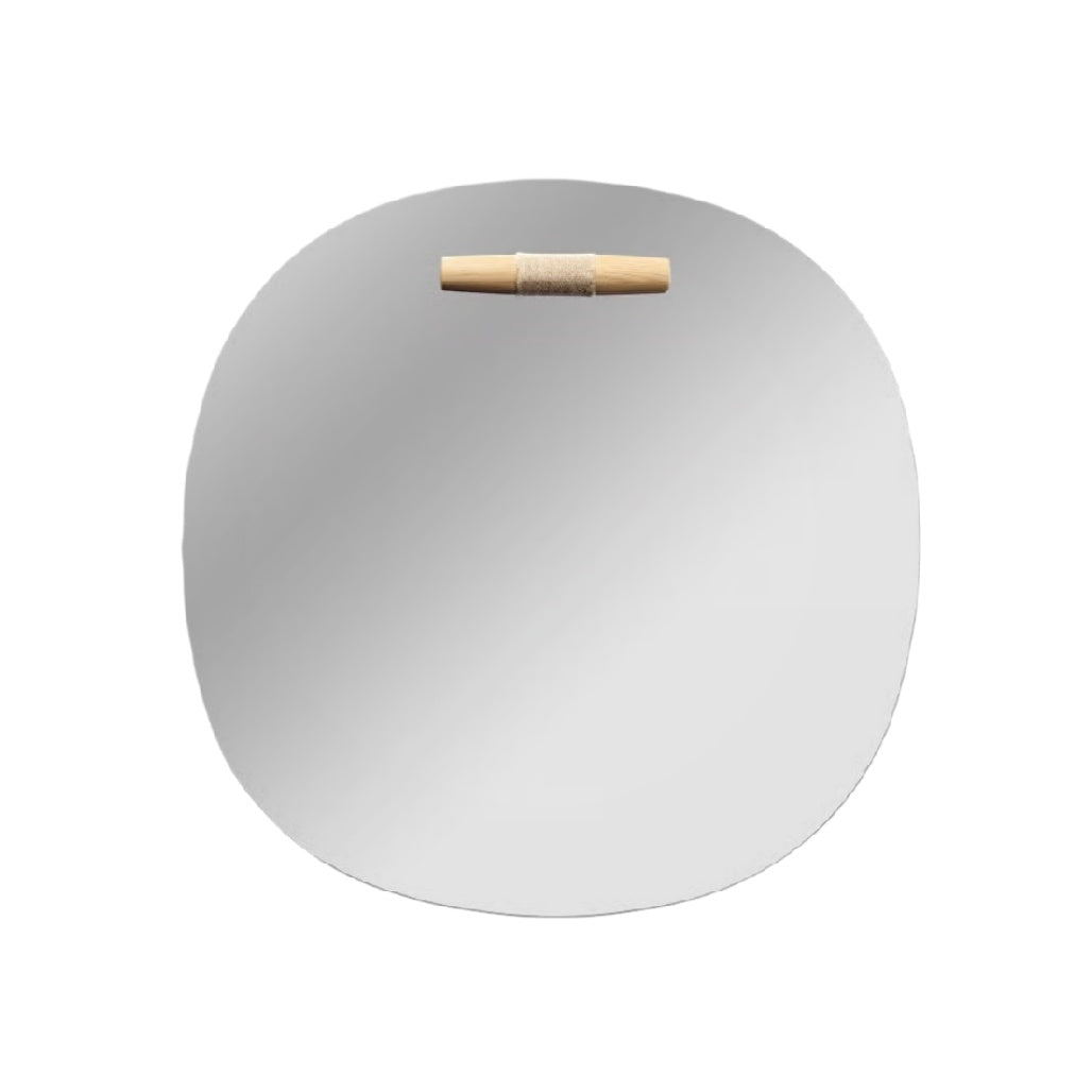 Modern Round Wall Mirror with Bamboo Hanging Handle